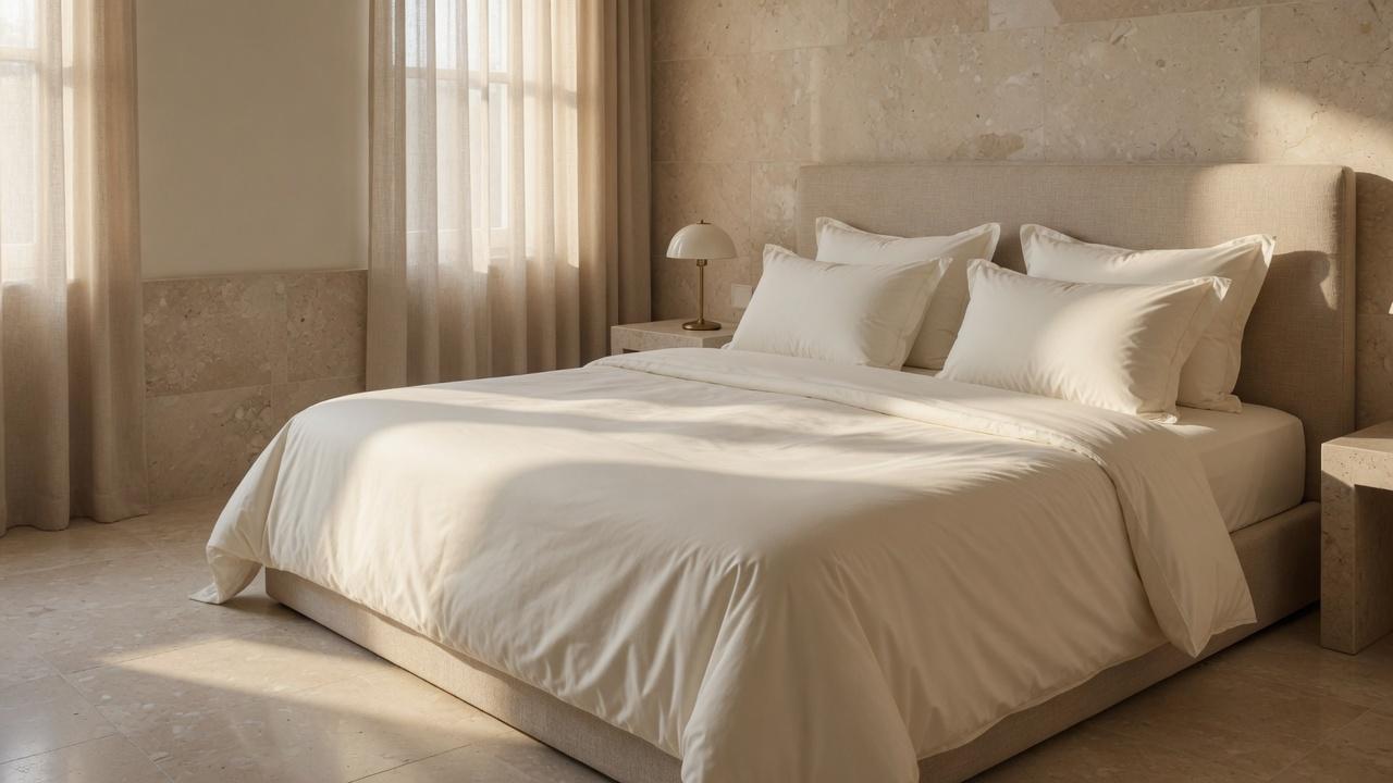 A bed made with white sheets
